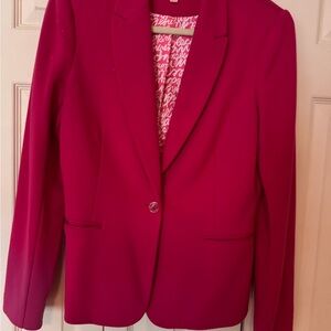 Lilly Pulitzer Pink Blazer with Notched Lapels and Fitted Silhouette